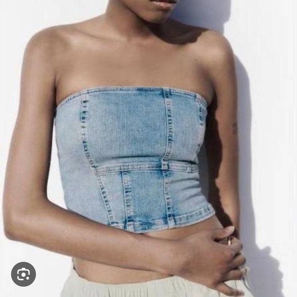 Zara Tops - Zara denim strapless blouse